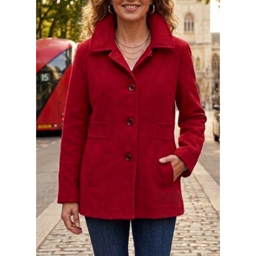 London Fog Wool Blend Peacoat Women's Sz M Red Preppy Quiet Luxury